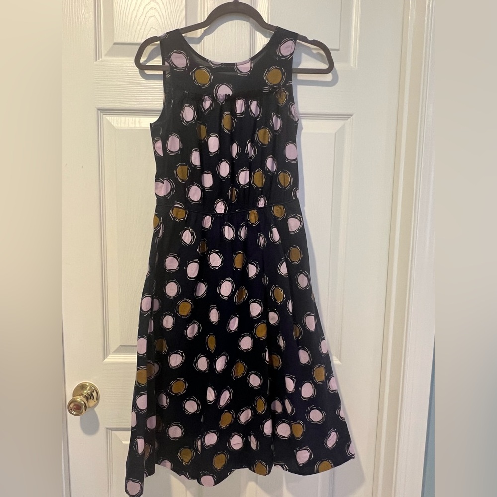 Boden Womens Sleeveless Polka Dot Maxi Dress Navy, White, Gold Size 4 Long